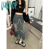 Lunivop Three-Dimensional Five-Pointed Star Patch Denim Skirt Women’s Spring Autumn Street Thin